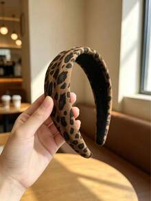 4PCS/1pc Fashionable New Maillard Vintage Leopard Print Wide Textured Fabric Headband, Autumn/Winter Versatile Non-Slip Hair Accessory For Women, Daily Commute Minimalist Hair Accessory - Multicolor - View 4