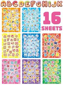 8 Sheets Paper DIY Alphabet Splicing Stickers, Cartoon Letter Pattern, Early Education ABC Learning Activity, Build Your Own Letter Combinations, Ideal For Gift, Party Favor, Kids Interactive Handcraft Toy Stickers & Classroom Teaching - Multicolor - View 13