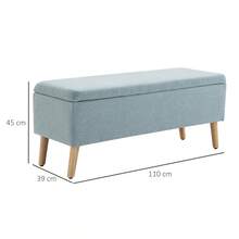 Panca imbottita con vano contenitore, effetto lino, ideale per corridoi, camere da letto o soggiorni. Realizzata in legno di caucciù, colore blu, dimensioni 110 x 39 x 45 cm. Disponibile per la consegna locale. - Verde + Poliestere - Visualizzare 4