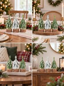 Artificial Mini Christmas Tree , Mini Snow Frost Trees Winter Small Pine With Wood Base For Christmas Winter Decoration - Multicolor - View 6