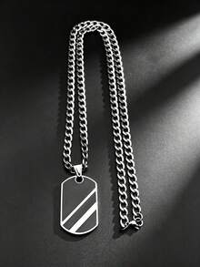 Stainless Steel Black Enamel Dog Tag Pendant Necklace For Men Boyfriend Gold Color Charm Geometric Male Chain Punk Jewelry Gift - Necklace - View 5