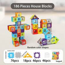 65pcs/132pcs/186pcs Bagged House Building Blocks Toy, Children Educational Stacking Blocks Toy, Suitable For Kids Aged 3+ Early Education Blocks, Boys & Girls Toys, High-Quality STEM Teaching Aids - Multicolor - View 6