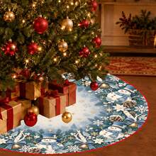 1pc Blue Snowman Pattern Christmas Tree Skirt, Elegant Color Holiday Decor, 5 Sizes, Unisex Holiday Gift, Suitable For Home And Party Christmas Home Decoration - Blues Snowman - View 4