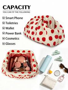 Fashionable New Pleated Polka Dot Cloud Clutch Bag, Large Capacity Makeup Bag, Lightweight Foldable Suitable For Daily Work, Makeup, Party, Vacation, Holiday Gift - Multi-color - View 7