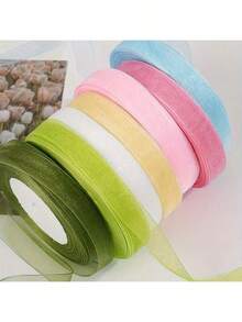 50 Yards/Roll 1cm Wide Organza Ribbon, Colorful Hairband Ribbon, Christmas Craft Lace Ribbon, Gift Wrapping Rope, Suitable For Handmade Bows, Crafts, Weddings, Valentine's Day, Halloween Decorations, Christmas Decorations, DIY Cards, Gift Wrapping Ribbon Ties, Back To School Season - Multicolored - View 2