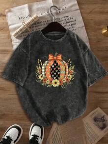 Vintage Distressed Style Cat Print Plus Size Women's T-Shirt - Black - View 4