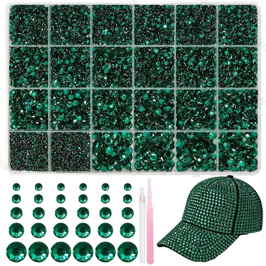 Set 24 Buah Rhinestone Hijau, Kit Dekorasi Pakaian Buatan Tangan yang Menakjubkan, Batu Permata Resin Jelly Berbagai Ukuran, Dekorasi Batu Permata Hijau, Rhinestone Resin Datar Cocok untuk Pakaian Buatan Tangan, Riasan Wajah DIY - hijau - View 1