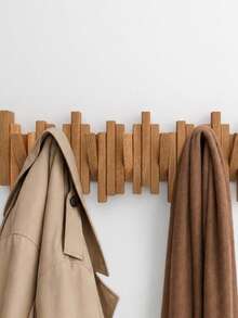 Piano Style Wall-Mounted Coat Rack, Multi-Hook Wooden Hanging Bar, Space-Saving Storage, Minimalist Home Decor, Practical Wall Decoration, Entryway Wall Storage Rack, Suitable For Coats, Hats, Bags And Keys, Hallway Bedroom Mudroom Home Storage Decor - Multicolor - View 7