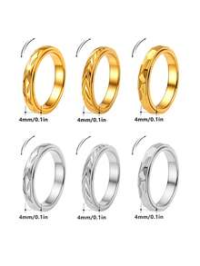 3PCS Stylish 3D Rhombus Wheat Leaf Engraved Stainless Steel Couple Rings, Unisex Promise Rings For Engagement & Wedding, Daily Wear Jewelry Gifts - Ring - View 6