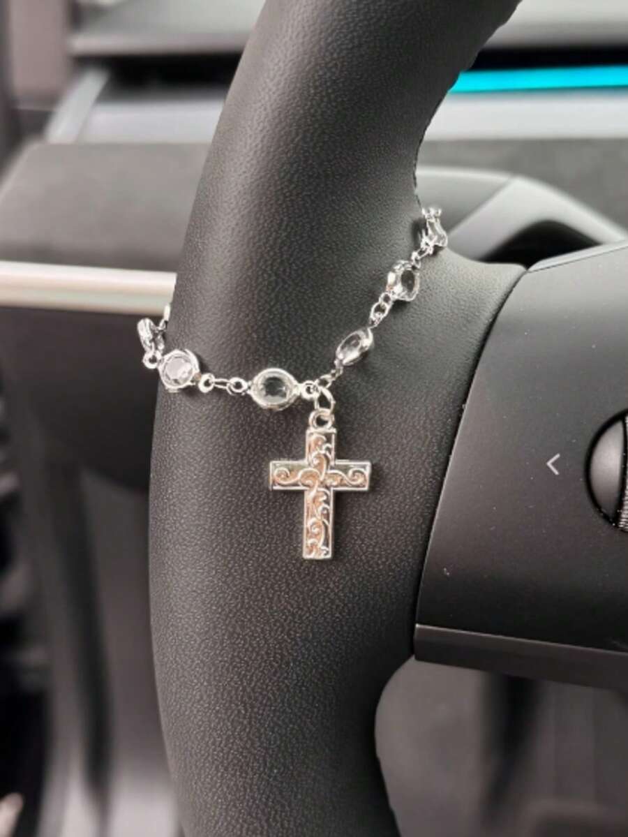 Vintage Cross Car Hanging Ornament, Steering Wheel Pendant Chain - Cross - View 1