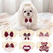 2/8pcs Cute Red Bow Collars For Dogs And Cats, Christmas Holiday Love Pet Collars, Teddy Marzis York Summer Small And Medium-Sized Dog And Cat Photo Accessories - Multicolor - View 2