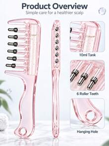 2/1PC Elastic Roller Transparent Liquid Dispensing Comb, Oil-Free, Massage Hair Brush, Scalp Essential Oil Dispensing Comb, Wide Tooth Application Comb, Crystal Comb, Home Essential Oil Care Massage Comb, Suitable For Curly Hair, Straight Hair, Applicable For Home, Hair Salon, Dressing Table, Bedroom, Bathroom, Travel Essentials. - Multicolor - View 6