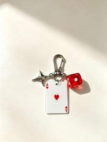 1pc/3pcs Vintage Spade & Heart Poker Dice Keychain, Premium Multi-Element Pendant, Four-Pointed Star Personalized Joker Card Bag Charm - Multicolor - View 2