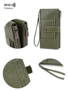 CHARM INFINITE New RFID Anti-Theft Women's Long Wallet, Soft Leather Multi-Layer Zipper Clasp Clutch Bag, Back Zipper Pocket, Multi-Function Multi-Card Slot Travel Wallet With Wrist Strap, Can Hold 2 Phones, Credit Cards, Banknotes, Coins, Tickets, Photos, Etc., All-In-One Essential For Travel - Multicolor - View 9