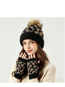 Autumn/Winter Women's Thick Warm Leopard Print Knitted Beanie Hat, Premium European & American Style - Multicolor - View 4