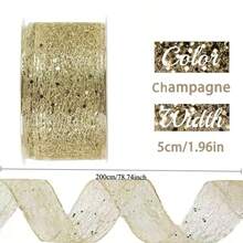 1/2 Rolls Of Golden Glitter Mesh Ribbon With Wire Edge, 1.97inch Wide, 78.74 Inch Per Roll (Total Length 157.48 Inch). Features Shimmering Transparent Mesh With Large Sequins And Flexible Wire Edging. Suitable For Making Bows, Christmas Tree - View 5