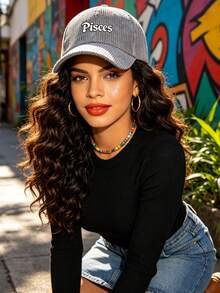 12 Zodiac Signs Corduroy Baseball Cap, Adjustable Unisex Casual Hat, Perfect For Festival, Party, Daily Wear, Unisex Fashion Accessory Gift - Light Grey - View 8