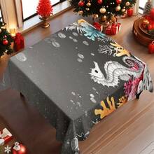 2D Flat, 1pc Soft, Fashionable And Beautiful Seahorse And Coral Underwater World Pattern Tablecloth, Dining Table/Coffee Table/Desk/Coffee Table, Picnic/Outdoor Dining Table/Camping Dining Table, Exquisite Lifestyle, Home Fabric - A - View 5