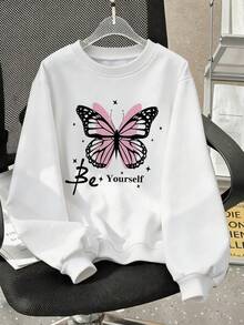 Tween Girl Casual Fun Print Crew Neck Long Sleeve Sweatshirt, Autumn/Winter Top - White - View 2