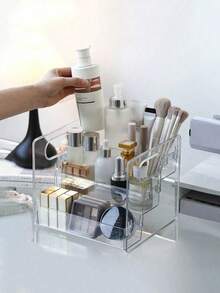 1/2Pcs Clear Desktop Storage Box, 3-Tier Cosmetic Display Organizer, Makeup Skincare Perfume Holder, Vanity Dresser Decor, Ideal Gift For Girlfriend - Clear - View 8