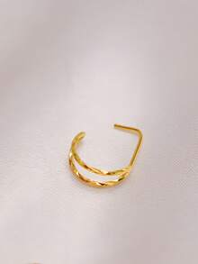 1PC 20G Nose Rings Stud 925 Sterling Silver Double Hoops Piercing Twist Nose Studs L Shape Body Jewelry - Gold - View 11