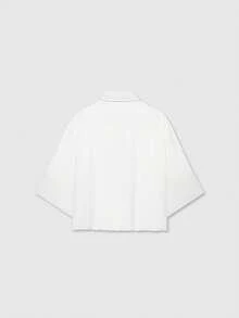 Women's Autumn Turn-Down Collar Short Loose Fit 3/4 Sleeve Blouse - White - View 8