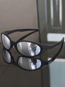 Unisex Fashion Glasses, Streamlined Wrap-Around Narrow Frame Design, Iridescent Mirror Lenses, Y2K Techwear Style, Suitable For Street Photography Outfits - Multicolor - View 7