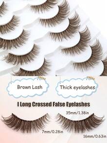 7 Pairs Brown Fox Style 3D Fluffy Eyelashes, Colorful C-Curl Fox Eye Tail, Voluminous Curly Soft Lightweight Faux Mink Fur Stage Christmas Gift Eyelashes - Brown - View 3
