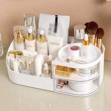 Large Capacity Countertop Makeup Organizer With Clear Sliding Drawers, Multi Compartment Skincare Cosmetic Storage Caddy, Desktop Vanity Holder For Makeup Brushes, - White - View 12