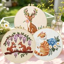 1PC 15*15cm/5.9*5.9in 20*20cm/7.9*7.9in,Fawns, Squirrels And Cats Embroidery Kit, DIY Handmade Embroidery Set For Adult Beginners, Home Gift, Women's Sewing Gift, Including User Manual, Printed Pattern Fabric, Embroidery Frame, Needle And Thread. - 15X15CM - View 13