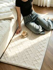 1pc Cream Ins Style | Beige Striped Plush Carpet, Autumn/Winter Home Decor Rug, Long Living Room Area Rug | Dense Plush, Soft & Comfortable | Suitable For Living Room, Bedroom, Home Room Decoration | Bedroom Carpet, Striped Design, Cozy Home Accessory, Soft Texture, Dense Pile, Comfortable Rug - Beige - View 15