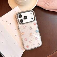 Kavenfort Grey Frame, Grey Stars, Cute Animal Theme Transparent 18 Pro Phone Case, Also Compatible With 17, 16 And 15, Creative Cartoon Design, Soft Shell, Cute, Creative, Geometric, Minimalist Style, Cartoon Style, Cute, Niche, Style. - Gray Edge - View 10