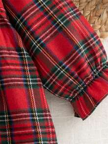 Autumn/Winter Toddler Girls Christmas Holiday Red Plaid Embroidered Collar Long Sleeve A-Line Dress - Multicolor - View 4