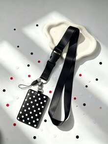 1pc Polka Dot Print PU Leather ID Card Holder With Matching Adjustable Lanyard, Student Campus Bus Access Card Protector, Can Store Student ID, Meal Card, Bus/Metro Card, Access Card, Protects Cards And Can Be Used As Bag Charm, Campus Daily Commute Accessory - Rectangle - View 4