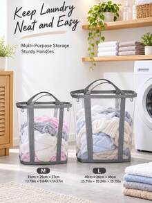 Extra Large Foldable Mesh Laundry Basket With Handle- Robust Laundry Bags, Portable Storage Bag, Garment Bag, Hook, Suitable For Clothing Storage, Home, Travel And Laundry Room, Bedroom And Bathroom, Camping Use. Space-Saving, Rectangular Design | Laundry Basket, Laundry Bin, Back To School, Christmas, Halloween Gift - Multicolor - View 7