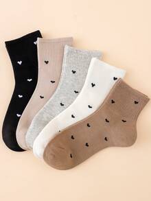 1/3/5/8/10 Pairs Women Sweet Heart & Bow Pattern Fashion Warm Comfortable Mid-Calf Socks - Multicolor - View 5