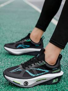 Men's Cross-Training Shoes: Comfy Upper, Cushioned Heel, Durable Outsole, Lace-Up, Multi-Color, Unisex, For Running, Hiking, Daily Wear. - Black - View 4