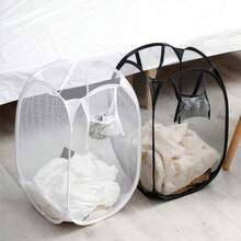 1pc Foldable Portable Mesh Laundry Basket, Home Dirty Clothes Storage Bin/Organizer, Toy And Miscellaneous Items Storage Rack, Bathroom Hanging Storage Basket - Multicolor - View 7
