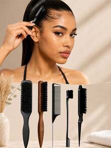 5/1pc Comb Set Multi-Function Hair Brush Smooth Back Comb/Beard Brush Sideburn Brush Unisex Styling Comb Suitable For Smoothing Frizz Creating Smooth Ponytail Bun - Wide Tail Comb And Detangling Comb, Suitable For Hair Salon, Beauty Parlor, Home Essential Bathroom Essential Back To School Essential Halloween Gift Christmas Gift - Multi-color - View 9