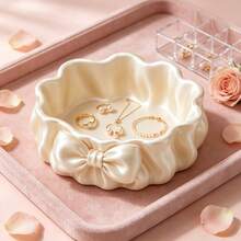 3D Printed Bow Hair Accessory Storage Tray, Silk Satin Desktop Storage Box, Mini Cosmetic Jewelry Storage Tray, Suitable For Rings, Necklaces, Earrings, Hair Clips, Hair Ties And Other Small Items Storage Tray, Small Object Organizer Box, Suitable For Bedroom Bathroom Desktop Decoration, Bathroom Accessories - White - View 7