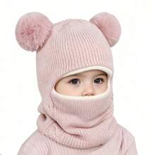 Autumn/Winter Kids Pullover Hat With Double Pom Poms, Ear Flaps, Solid Color Cute Knitted Woolen One-Piece Hat For Baby Boys And Girls - Multicolor - View 9