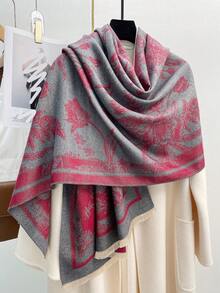 FADZOYLE 1pc Flowers Pattern Scarf Pashmina Shawl Wrap Women Unisex Winter Fall Warm Soft For Coat Matching Daily Use Elegant Dressy Evening Gift Accessories - Multicolor - View 15