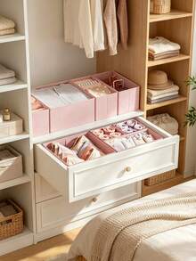 Foldable Fabric Storage Box, Wardrobe Organizer Drawer Divider, Suitable For Clothes, Underwear, Bras, Socks, Space-Saving Home Decor, Dorm Essentials, Pink Storage Bin Container, Household Must-Have - View 2