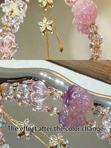 1pc Sweet Pink Strawberry Beaded Heart Keychain Bag Pendant Accessory - Multicolor - View 4