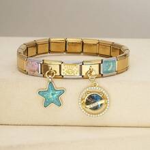1PC Personalized Multi-Element Stainless Steel Modular Bracelet, Letter/Heart/Planet/Bow Decor, Multi-Color Fashion Versatile Bracelet - Steel Gold - View 20
