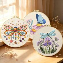 1PC 15*15cm/5.9*5.9in 20*20cm/7.9*7.9in,Dragonflies And Butterflies Embroidery Kit, DIY Handmade Embroidery Set For Adult Beginners, Home Gift, Women's Sewing Gift, Including User Manual, Printed Pattern Fabric, Embroidery Frame, Needle And Thread. - 15X15CM - View 4