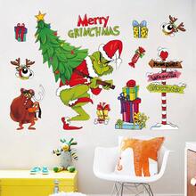 FIFA Stiker Dinding Kartun Grinch Dekorasi Natal Wallpaper Monster Hijau Pohon Natal Stiker Jendela Film - stiker - View 4