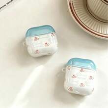 Casing Earphone Motif Dachshund Cherry Line Warna Biru & Putih, Bagian Atas Gradien Biru Muda, Bagian Bawah Transparan Dicetak dengan Ilustrasi Anak Anjing Cherry Sederhana, Cangkang Bulat Bergelombang, Bahan TPU Lembut dengan Lapisan Mengkilap Halus, Cetakan Garis Minimalis yang Segar, Pola Jelas Tahan Pengelupasan, Pas dengan Bodi Earphone, Potongan Port Pengisian Daya yang Presisi, Buka & Tutup yang Halus, Lubang Gantung Samping untuk Aksesori Kustom - Blue and White - View 5