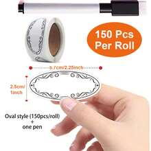 150/300/600pcs+ Pen [Roll Oval/Square] White Writable Label Stickers, Want Your Kitchen Storage To Look Great? Oval Label Stickers In One Roll Can Do It! Comes With Decorative Border, Gives A Sophisticated Look When Applied, Waterproof, Oil-Proof And Freezer-. Food Classification Stickers, Freezer Labels, Tear-Resistant And Durable, Comes With Decorative Border, 150/600pcs+ Pen Set Optional. Durable Paper Material, Compatible With Marker Pens And Fountain Pens, Food Packaging Tape & Stickers & Labels. Kitchen Storage And Organization. Convenient And Practical - Multicolor - View 14