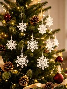 White Hollow Snowflake Christmas Hanging Ornament Set, 5 Pieces Different Pattern Snowflake Pendants, Exquisite Holiday Decoration, Gift Choice, Christmas Tree Window Door Hanging Decor - Multicolor - View 9